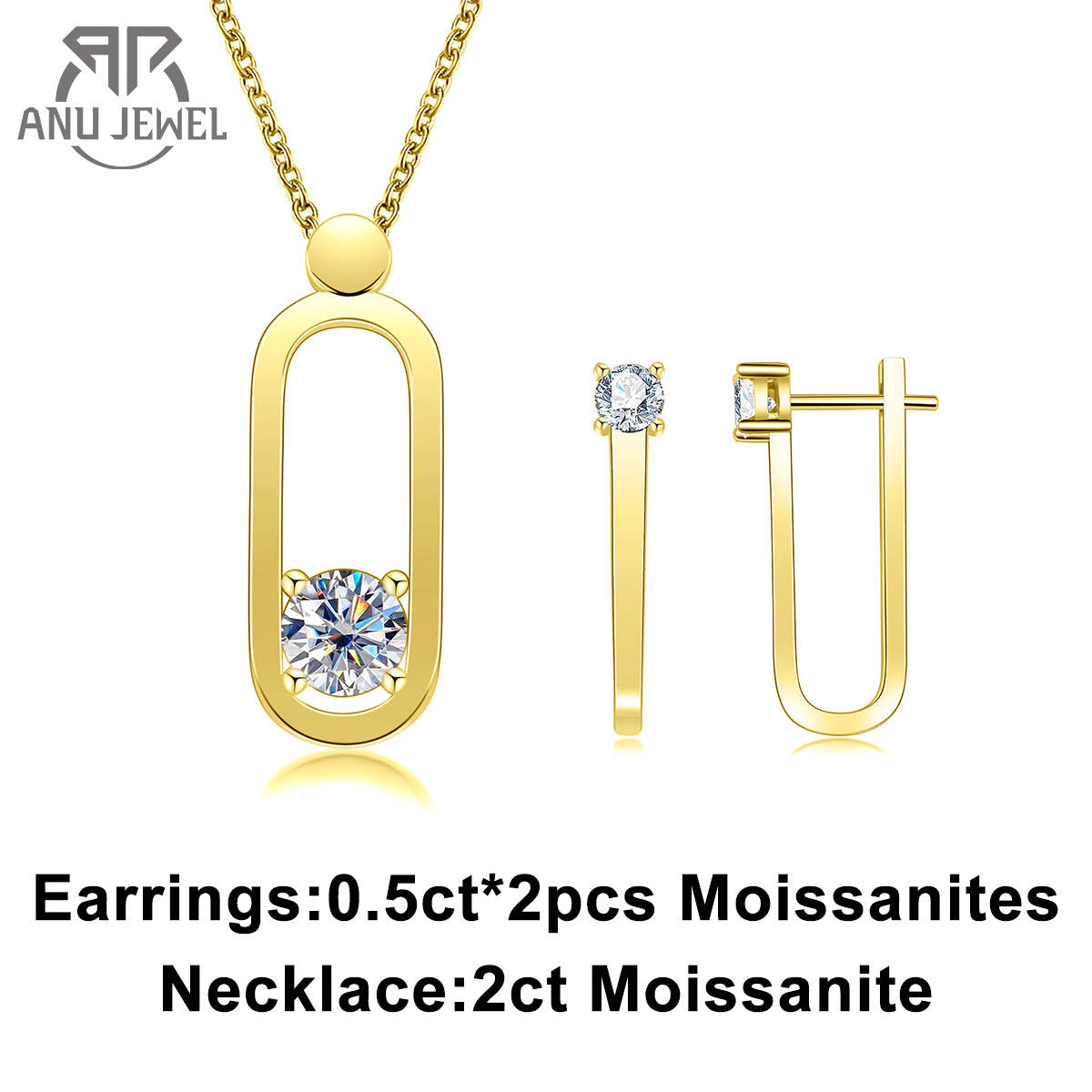 Ansi Chain - AnuJewel 2ct D カラーモアッサナイトピンネックレスイエローゴールドメッキモアッサナイトピンイヤリングウェディングジュエリーセットギフト女性のための
