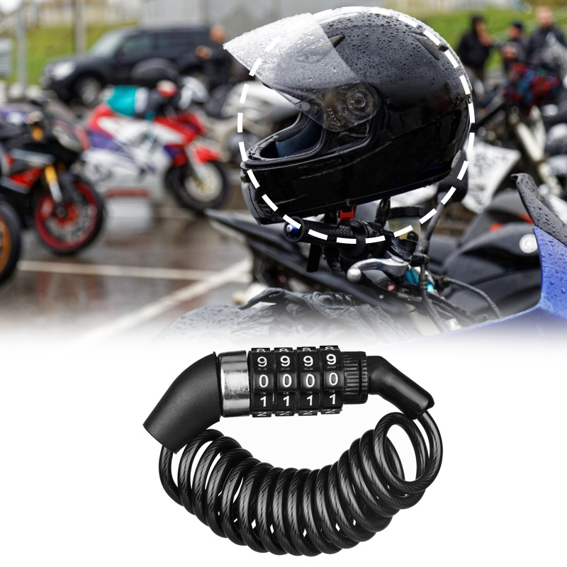 Motorcycle Chain - バイク・自転車用盗難防止チェーン 4桁パスワード式コンビネーションヘルメットロック 安全な携帯用ケーブルロック 耐久性のあるワイヤーロープ