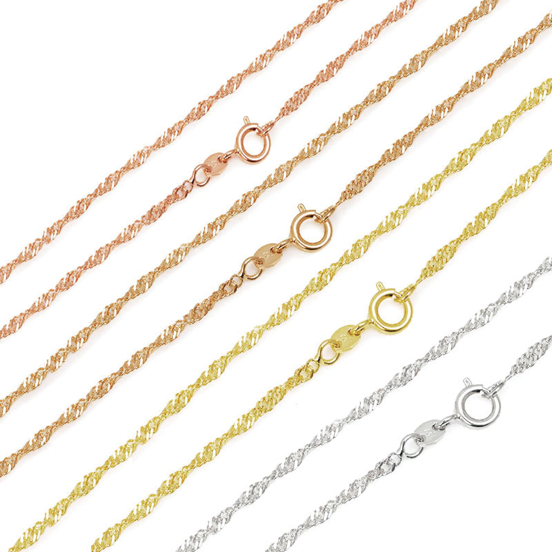Xcm Chain - XPジュエリー – 45cm x 2mm、ローズゴールドカラー、14K、細い水波模様のチェーンネックレス。女性用、ペンダントとセットで。